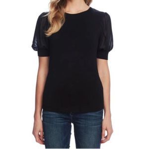 Vince Camuto Mixed Media Chiffon Puff Sleeve Top Summer Bloom NWT